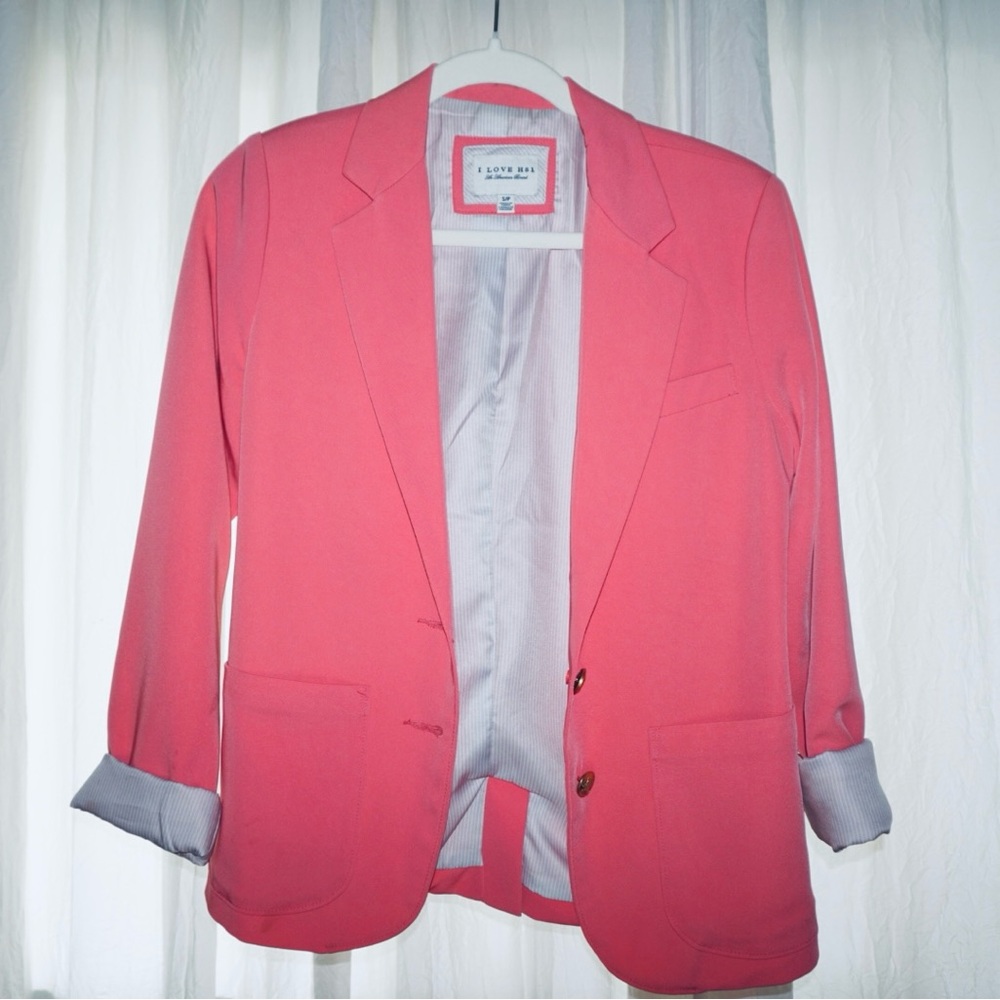 Pink Blazer with Rolled Sleeves